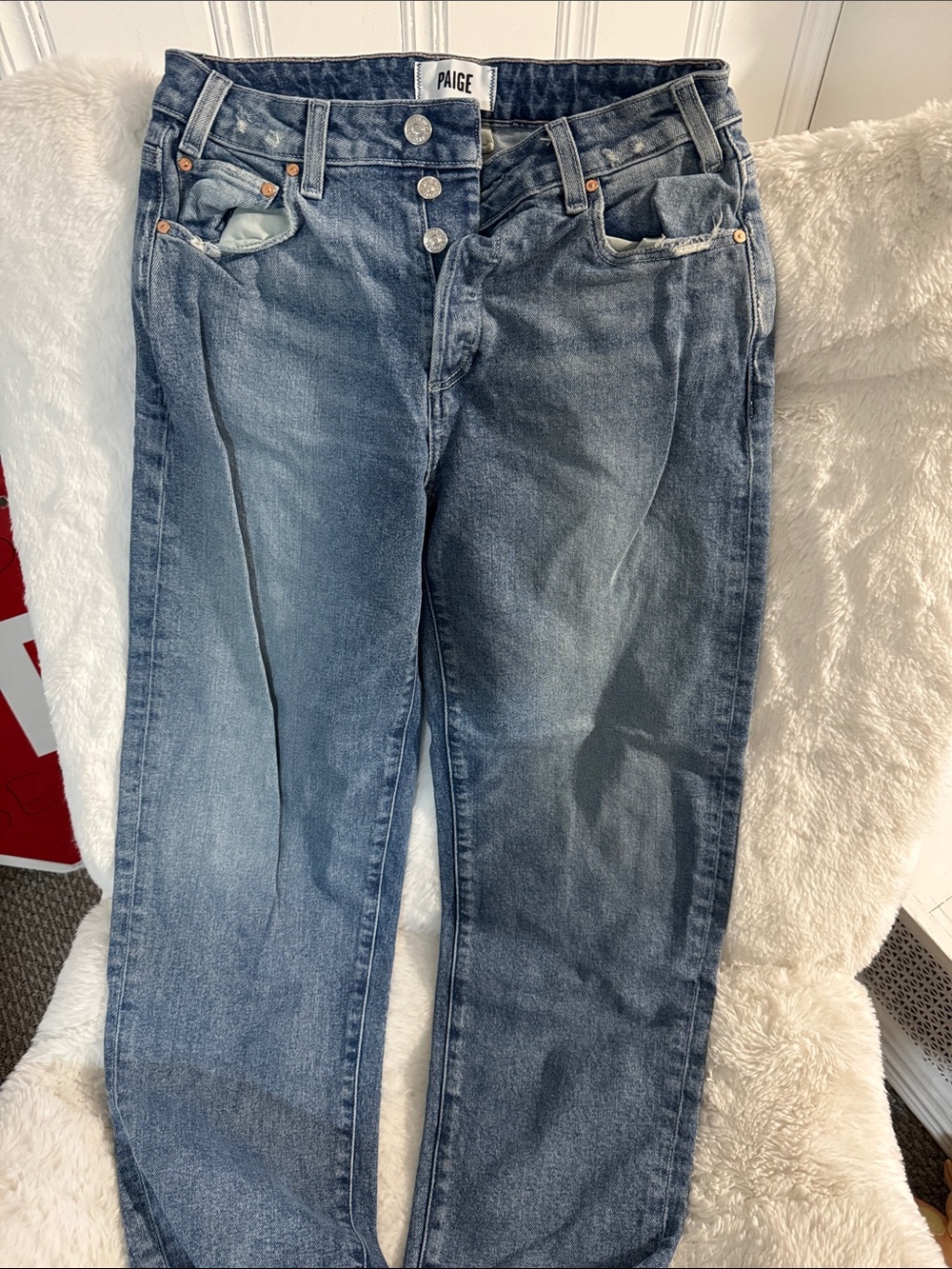 PAIGE Women’s Washed Blue Relaxed Straight Jeans
